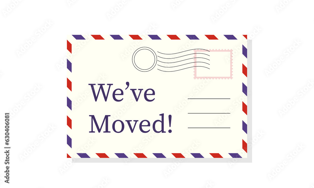 Fototapeta premium Moving card Weve Moved Air mail cover icon. Clipart image isolated on white background