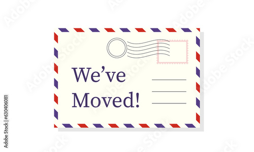 Moving card Weve Moved Air mail cover icon. Clipart image isolated on white background