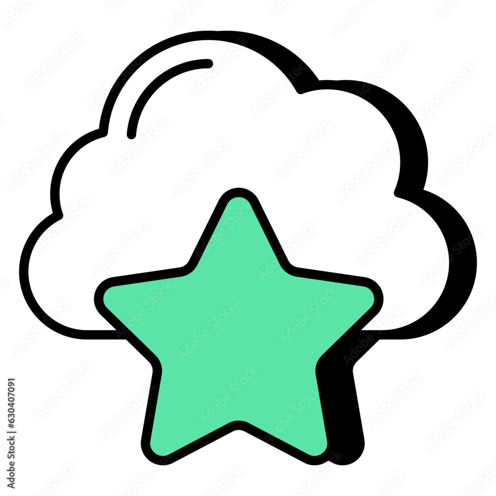Conceptual flat design icon of starred cloud Conceptual flat design icon of starred cloud