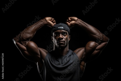 A Man Flexing His Muscles In The Dark. Strength, Confidence, Posture, Darkness, Flexibility, Light, Lifting, Power