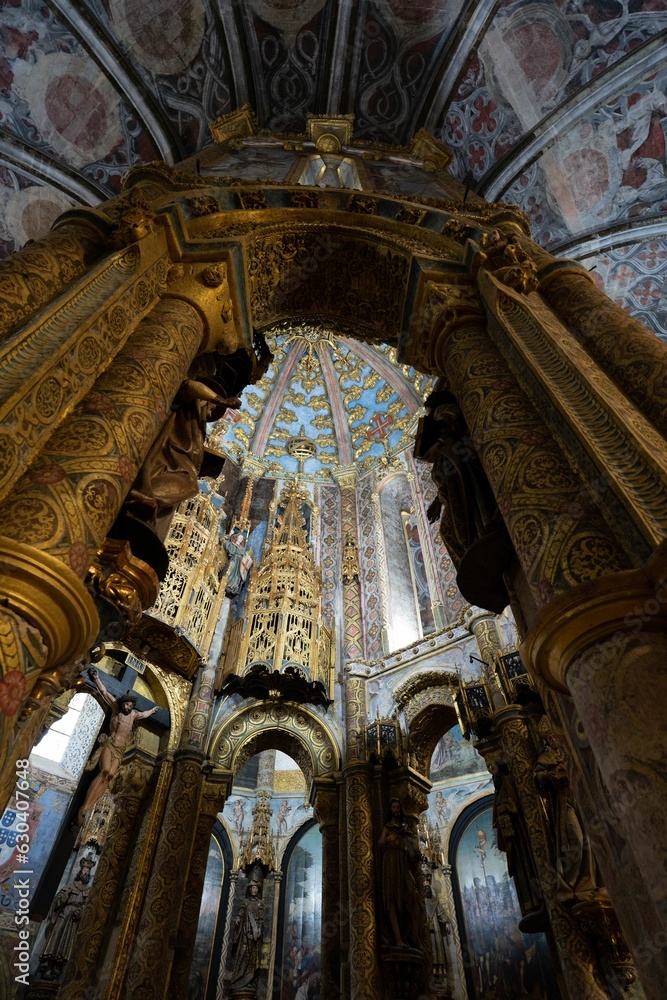 Interior of the historic ornate Tomar Convent in Portugal