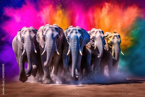 Majestic Elephants in a Colorful Explosion