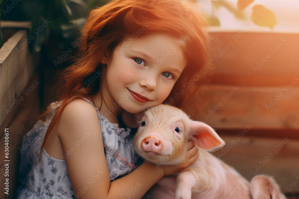 AI generated 3d portrait digital photo picture of charming cute red hair girl hold pig play cuddle spend summer vacation village farm AI generated 3d portrait digital photo picture of charming cute red hair girl hold pig play cuddle spend summer vacation village farm