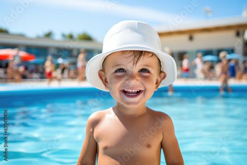 Very Happy Boy Сhild A Dedicated Lifeguard Overseeing Safety At A Swimming Pool . Safetyfirst, Lifeguarddedication, Happychildren, Swimmingpools, Poolsafety, Teachingswimming, Peaceofmind © Ян Заболотний