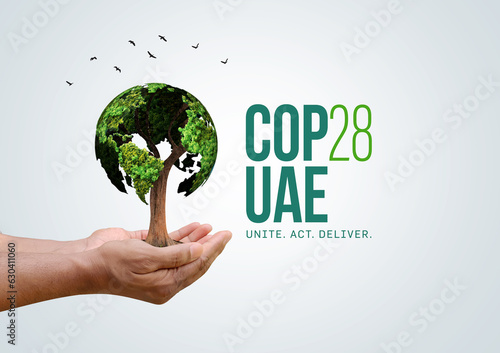 Uniting the world to tackle climate change. UN climate change conference 3d green concept. 