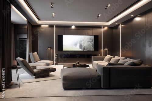 contemporary living space with a mounted television. © create interior
