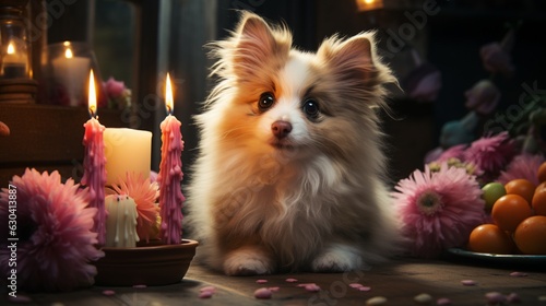 Cute Dog, Cat, Birthday Celebration. © 121icons