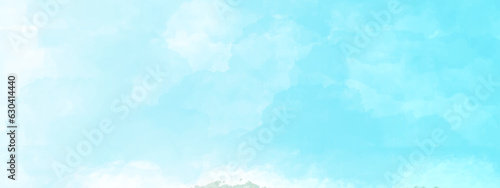 sunny sky blue light watercolor background. Aquarelle painting brush effect card paper textured canvas cloudy smoke space for text, entertaining card, template. aquamarine color graphics illustration
