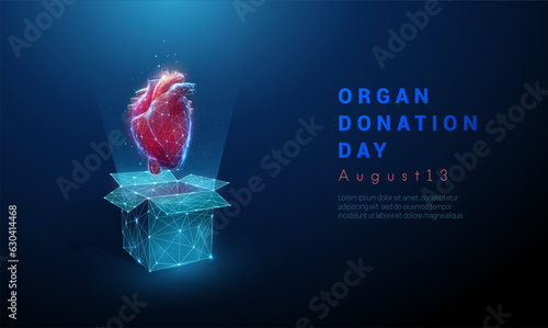 Abstract blue open box with red human heart