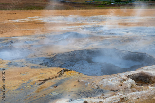 geothermal active fields in Geysir area, Iceland. Located on the popular tourist route known as the Golden Ring