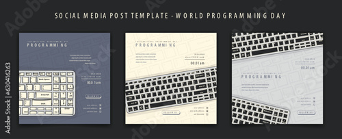 Social media post template with keyboard in hand drawn for international programming day campaign