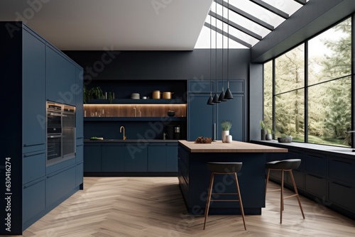 Wallpaper Mural Elegant Blue Kitchen - Sophisticated 3D Render Torontodigital.ca