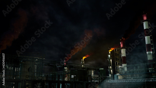 petrol thermal powerhouse at night time, not real design - industrial 3D rendering