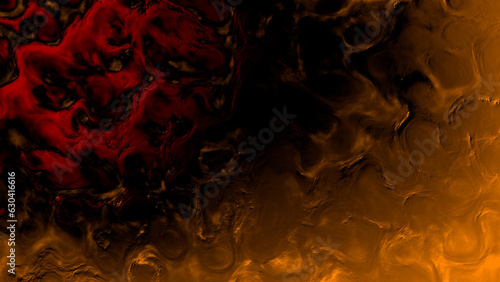 scary grungy red - yellow infernal biological shapes lay - abstract 3D illustration