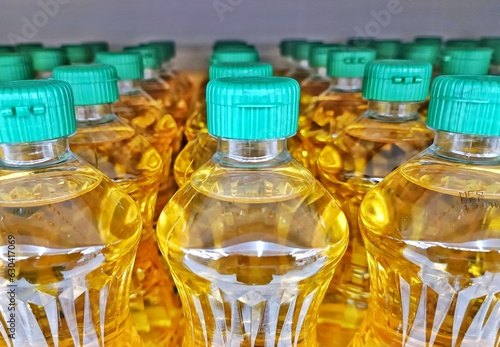 vegetable oil in plastic bottle , palm oil in store 