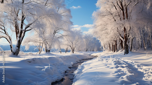 Beautiful winter landscape. Generative Ai © Vika art