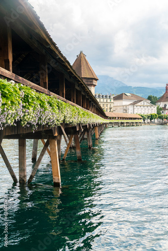 View of Luzern old city with the Chapel bride on the Reuss, Switzerland