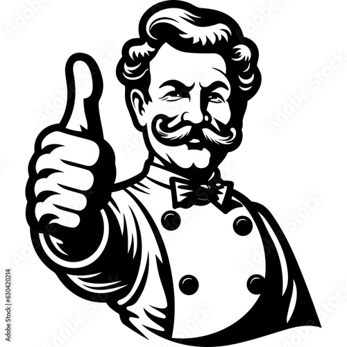 Chef cook thumbs up logo black silhouette vector