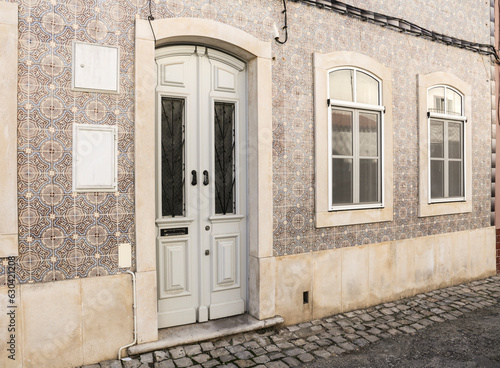 Typical colorful facade in Cabanas de Tavira town, Portugal