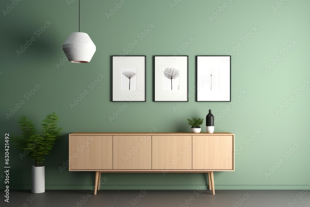 Minimalist Green Wall with Empty Photo Frame - 3D Render Minimalist Green Wall with Empty Photo Frame - 3D Render