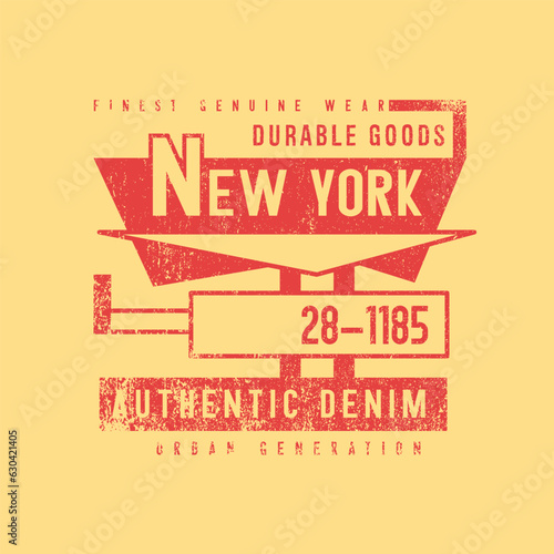 Vintage Graphic New York authentic denim typography varsity grunge  text poster for t shirt print design vector illustration