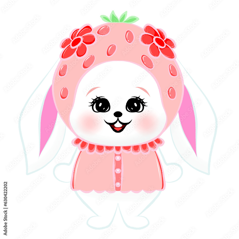 Fototapeta premium Cute little bunny cartoon with flowers