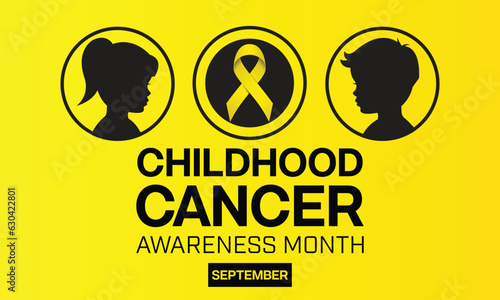 Childhood Cancer Awareness Month design with silhouette of children and a golden yellow ribbon. Vector illustration