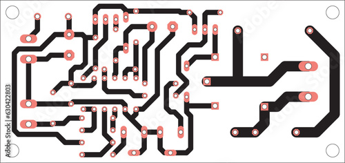 Tracing the conductors of the printed circuit board of an electronic device. Vector engineering  drawing of a pcb. Electric background.