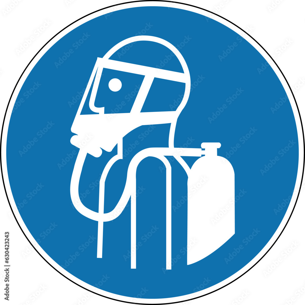 Autonomous breathing apparatus sign. Mandatory sign. Round blue sign ...