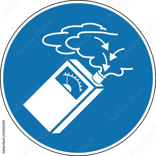 Gas detector sign. Mandatory sign. Round blue sign. Hazardous vapors or gases. Gas leak.