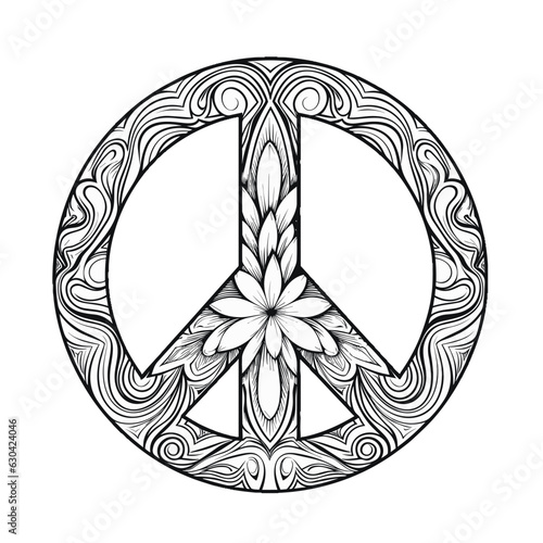 Peace sign icon with pattern, hippie symbol, vector illustration on transparent white background