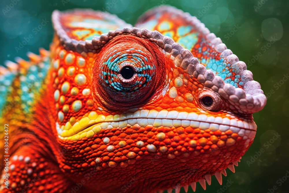 Fototapeta premium Awe-Inspiring Close-Up of Vibrant Chameleon - Ultra-Detailed Wildlife Photography