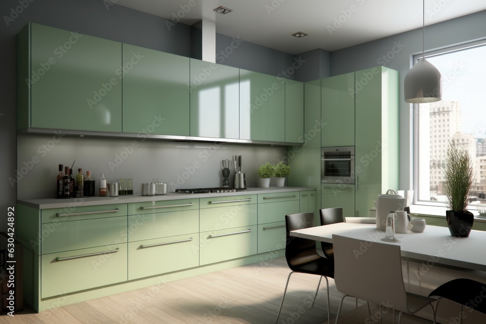 Contemporary Green Kitchen - Minimalist 3D Render