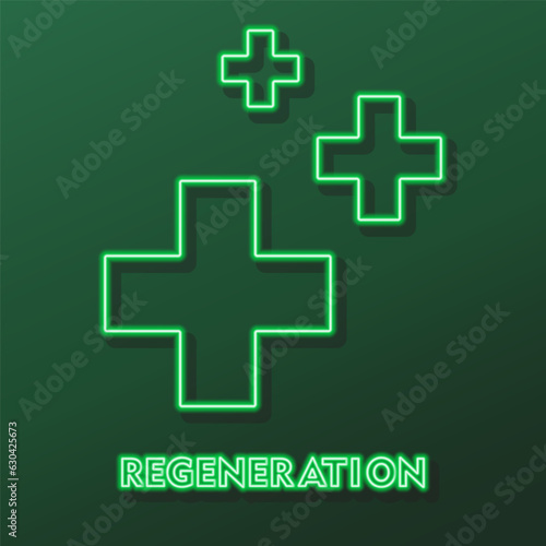 regeneration neon sign, modern glowing banner design, colorful modern design trends on black background. Vector illustration.