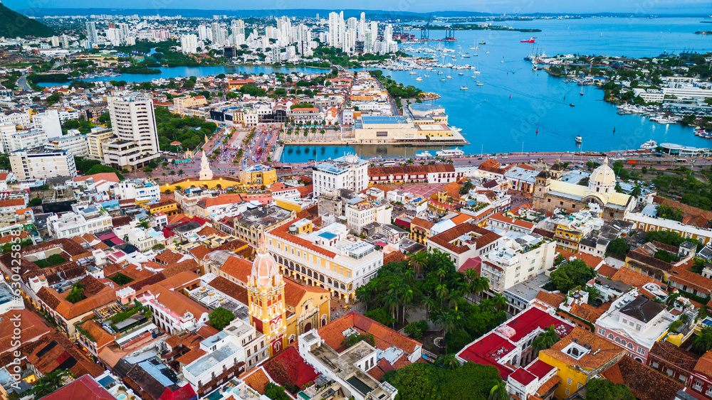 Cartagena colombia South America Caribbean Sea aerial drone view 