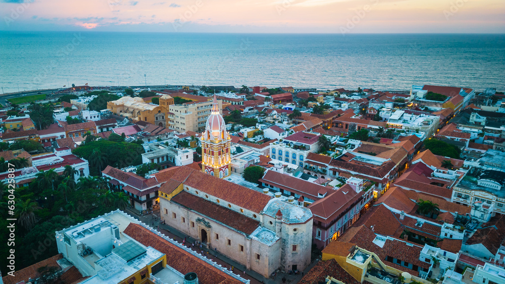 Naklejka premium Cartagena colombia South America Caribbean Sea aerial drone view