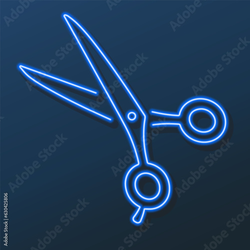 scissors neon sign, modern glowing banner design, colorful modern design trends on black background. Vector illustration.