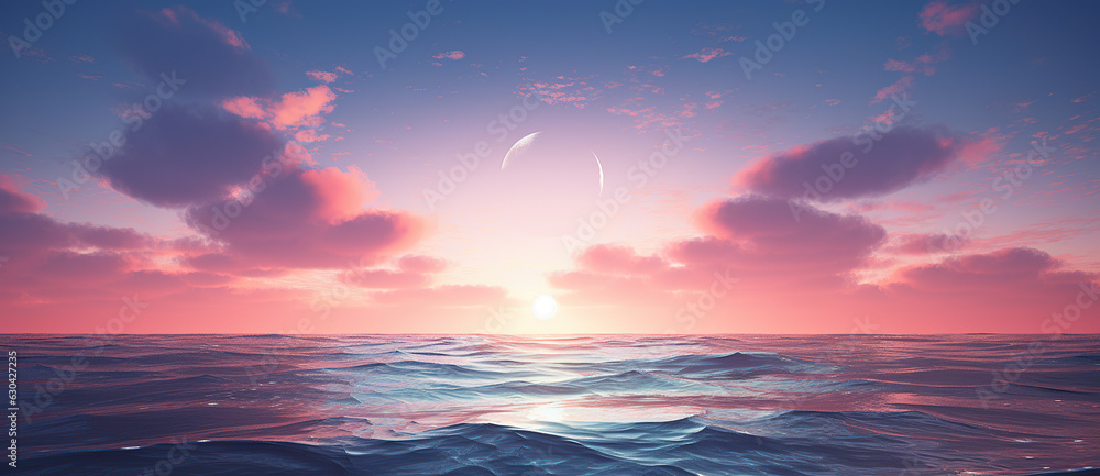 a view of the sun setting over the ocean, in the style of light gold and azure, isolated landscapes, photo-realistic landscapes