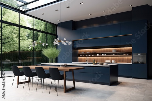 Modern Dark Blue Kitchen - Sleek 3D Render