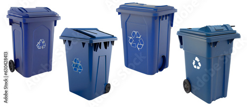 Blue recycling bin, signifying environmental responsibility and waste management, isolated on a white background Ai generated image