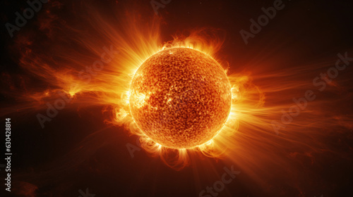 Hyper-realistic image of the sun's surface showcasing the raw power of erupting solar flares photo
