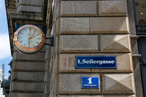 Wall plaques with district number and street name Seilergasse in Vienna photo