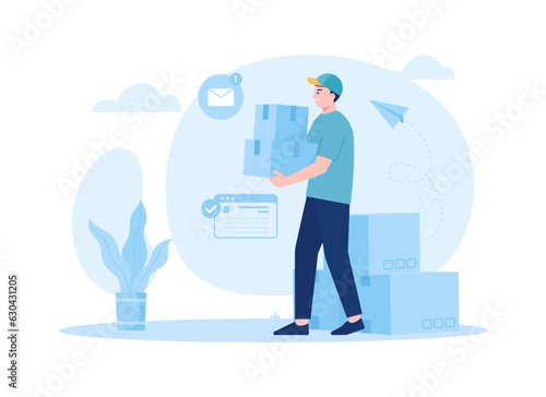 Delivery service man sending package concept flat illustration