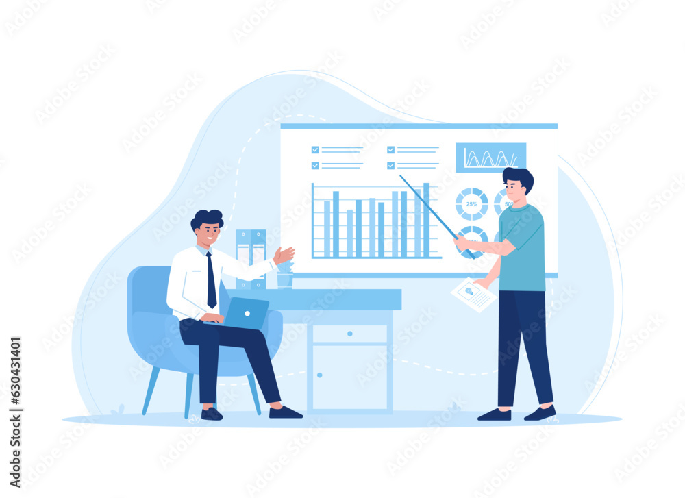 Business presentation and business analysis concept flat illustration Business presentation and business analysis concept flat illustration