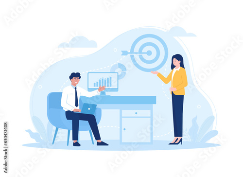 Manager explains business target concept flat illustration