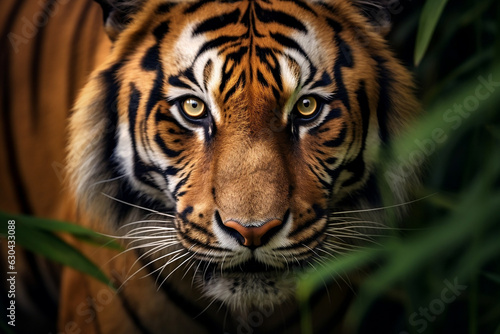 Intense eyes of a majestic tiger, a glimpse into the wild's untamed spirit. © Tachfine Art