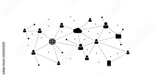 Social user network, people network illustration. Dots connected lines create network