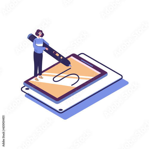 Digital pen flat style isometric illustration design