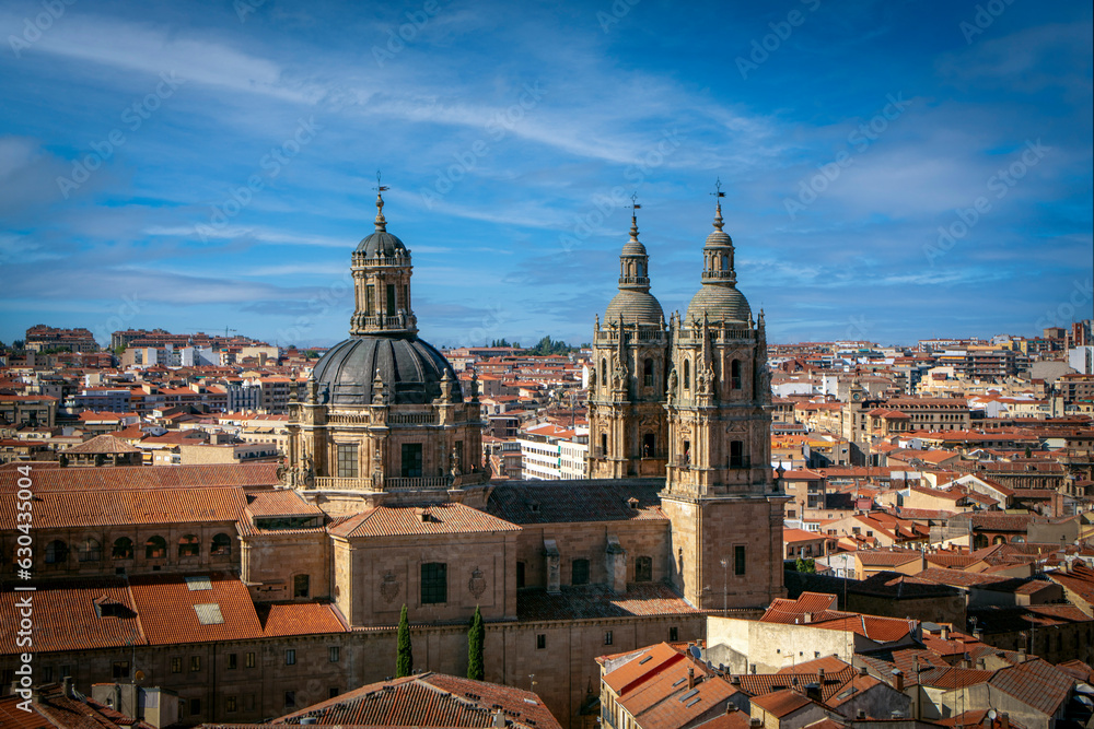 View of the city of Salamanca, Spain, with the church of La Clerecia in the foreground with its high towers