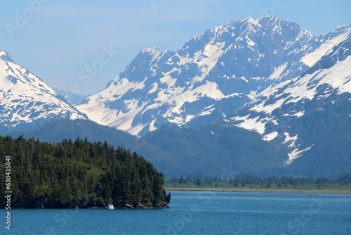 Alaska-Mountainous coastal landscape in Prince William Sound is an inlet in the Gulf of Alaska east of the Kenai Peninsula 